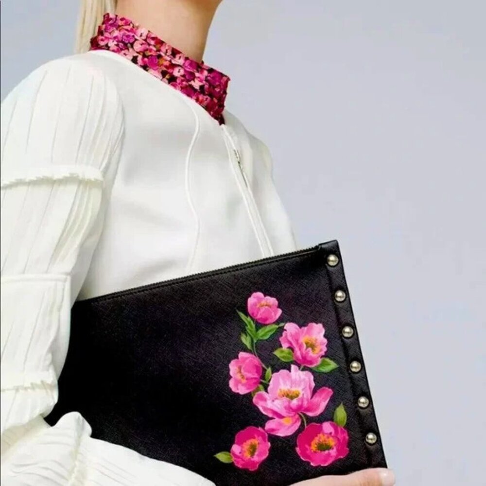 White House Black Market Women's Floral Stud Wristlet Purse